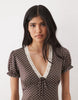 Miss Selfridge v-neck midaxi day dress with lace trim in polka dots