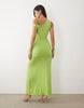 TFNC slinky fallen shoulder thigh slit midaxi dress in bright green