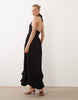 crochet halter tiered midi dress in black