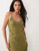 crinkle lace trim maxi dress in khaki green
