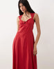 Mango cotton rich sweetheart neck sleeveless maxi dress in red