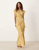 maxi dress with frill body detailing in yellow stripes