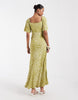 & Other Stories viscose puff sleeve midaxi dress with twist sweetheart neckline in green polka dot