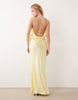 SNDYS satin asymmetric shoulder cowl back strappy maxi dress in yellow