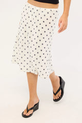 Luck & Trouble Posey Sequin Polka Midi Skirt White Polka