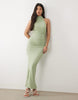 mesh twisted bust detail halter maxi dress with tie back neck in sage green