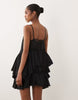 double cloth washed mini sundress with distressed ruffles in washed black