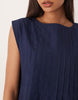 slash neck mini dress with pintucks in navy