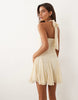 Murci square halterneck gathered godet hem lace mini dress in cream