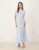 high neck handkerchief hem chiffon maxi dress in soft blue