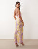 embroidered and embellished lace dress with open back and cut outs in lilac