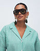 Curve bowling shirt dress in green stripe