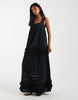 Object premium lace and ruffle trim tiered boho maxi dress in black