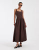 & Other Stories corset detail midi dress with puff skirt in brown