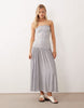 Iisla & Bird shirred strapless dropped waist beach dress in black and white stripes