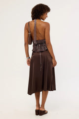 Motel Manyala Skirt SATIN DARK BROWN