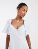 & Other Stories linen look puff sleeve midaxi dress with twist sweetheart neckline in pastel blue