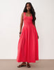 crinkle scoop neck maxi sundress with shirred waist in fiery red