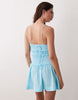 crinkle mini sundress with shirred dropped waist in tropical turquoise