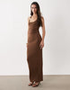 SNDYS metal detail strap scoop neck maxi dress in chocolate