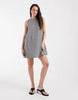 PIECES seersucker sleeveless tie back mini dress in black and white gingham print