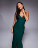 Vesper Petite bengaline cami V-neck low back maxi dress in forest green