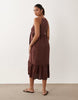 Mamalicious Maternity shirred bodice tiered skirt cami midi dress in chocolate