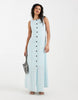 Vero Moda linen look button front maxi dress in delicate blue