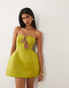 Premium bandeau sculpted mini dress with gold trim in olive