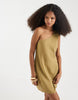 Vero Moda linen look one shoulder mini dress in willow green