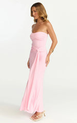 Aria Midi Dress - Strapless Tie Waist Dress in Pink
