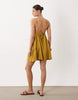 textured halter trapeze mini dress in ocre