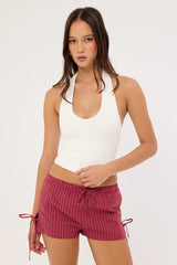 Luck & Trouble Andie Elasticated Tie Short Burgundy Check