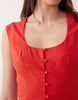 square neck button down midi sundress in poppy red