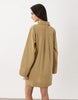 cotton linen mini shirt dress with wide cuffs and oversized pockets in stone