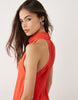 Tall chiffon high neck double layer maxi dress in red