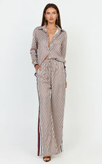 Noelle Top - Geo Border Print Button Front Long Sleeve Shirt in Multi