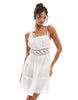 Miss Selfridge sheer lace trim mini beach dress in cream