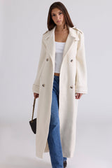 cream double breasted funnel neck coat