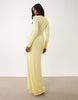 mesh long sleeve maxi dress in lemon