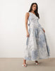 ASOS LUXE one shoulder jacquard maxi dress in blue floral