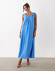 YAS ruched strap satin maxi dress in marina blue