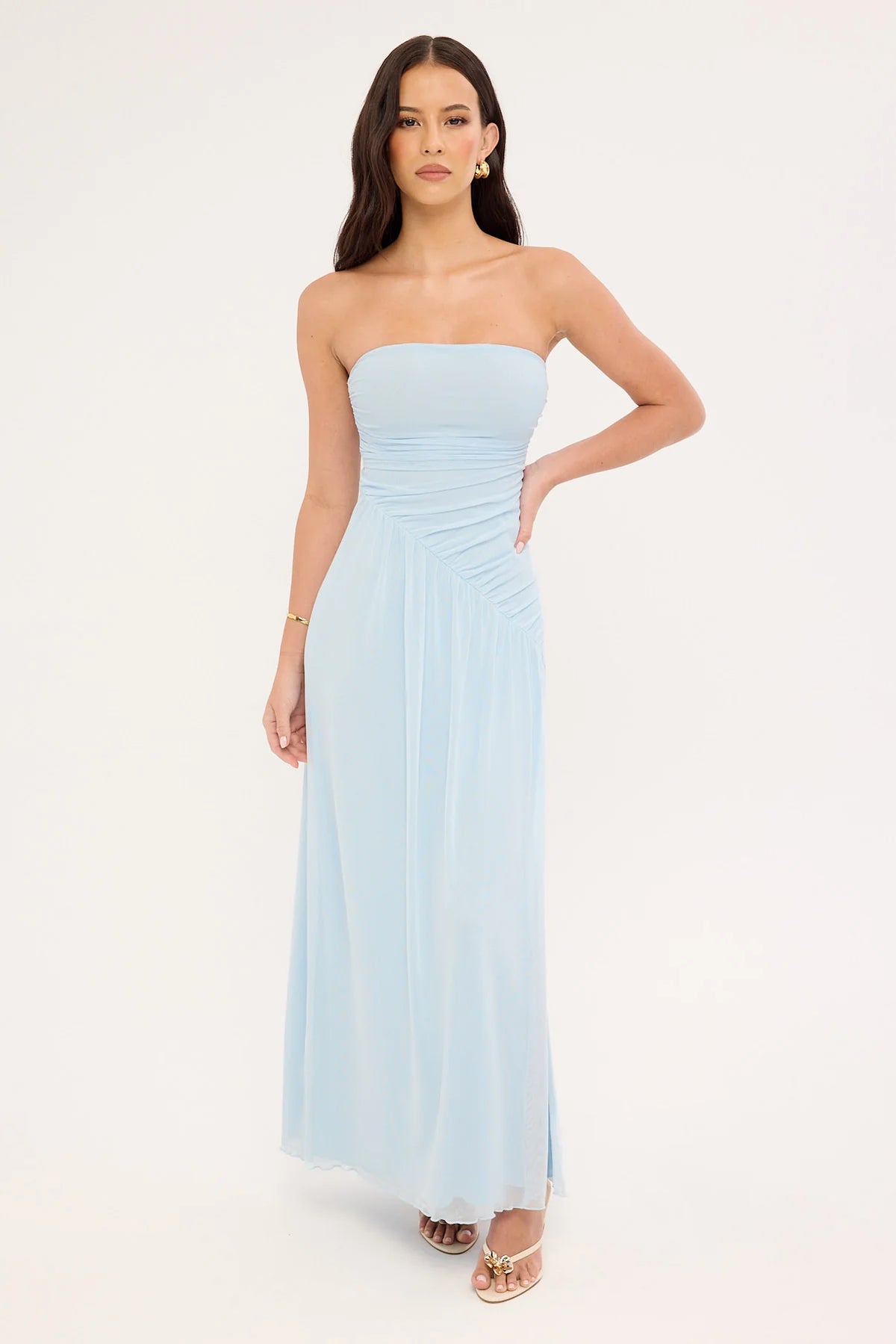 Luck & Trouble Benny Mesh Strapless Maxi Dress Blue