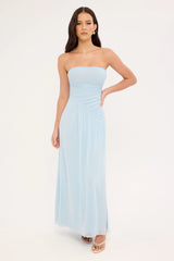 Luck & Trouble Benny Mesh Strapless Maxi Dress Blue