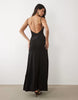 plissé contrast v-neck maxi dress with open back in black