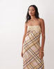 cami maxi slip dress with lace trims in multi lemon plaid print