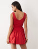 corset waist mini dress in red