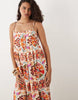 VILA beaded straps pleated cami maxi dress in red conversational print