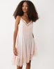 lace trim mini slip dress with asymmetric hem in pale pink