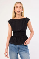 Perfect Stranger Claudette Shirred Top Black